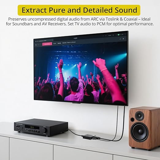 PROZOR 192KHz HDMI ARC to Optical Audio Adapter, 7ft/2.1m ARC Audio Extractor - Image 6