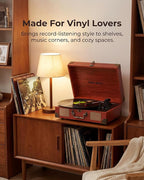 Vinyl Record Player with Bluetooth Output & Input, Treble & Bass Control - Image 12
