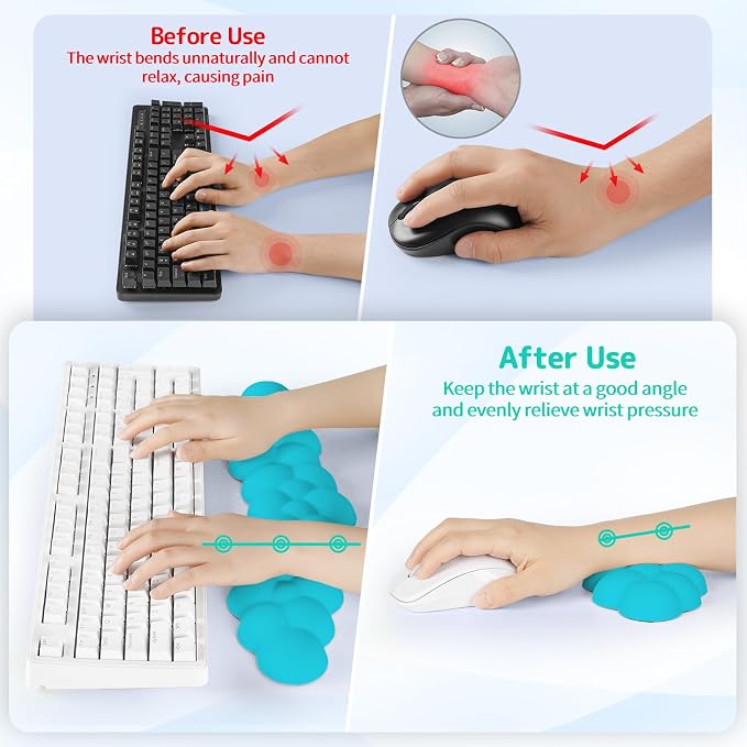 Cloud Wrist Rest for Keyboard and Mouse, Memory Foam PU Leather Keyboard Wrist - Image 3
