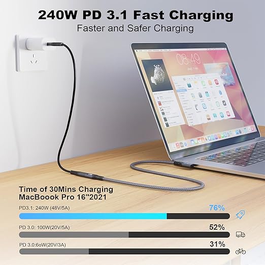 CABLEDECONN USB C 3.2 Gen-2 Extension Cable 0.5M 1.6FT 90 Degree Elbow - Image 3