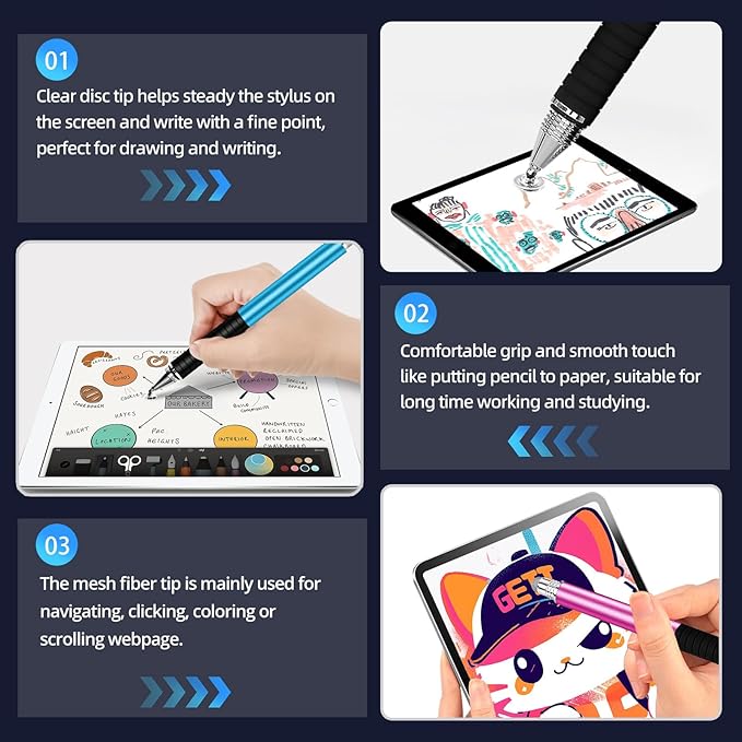 Capacitive Stylus Pen, Fibre Tips Universal Touch Screens Stylist, Fine Point - Image 4