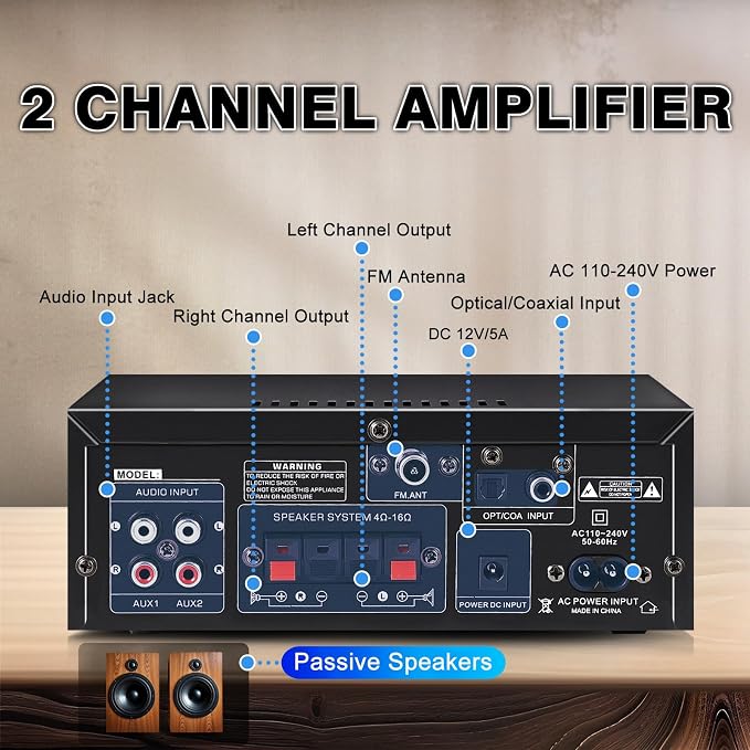 AK55 Bluetooth 5.0 Amplifier Home Audio, 2.0 Channel Max 450W Power Stereo - Image 5