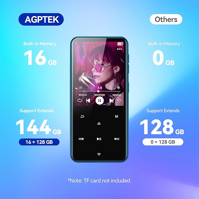 AGPTEK 16GB MP3 Player with Bluetooth, M3 2.4 inch Music Player with Speaker - Image 6