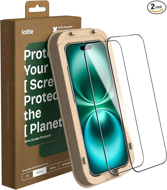 iOttie Terra iPhone 16 Plus Tempered Glass Screen Protector Military Grade 9H by iOttie