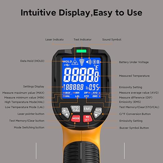 -58°F to 3992°F High-Temp Temperature Gun, Industrial IR Thermometer Gun High - Image 3