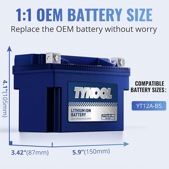 TYKOOL YT12A-BS 360CCA, 3X Cranking Amps, 5X Life, High Performance LiFePO4 - Image 4