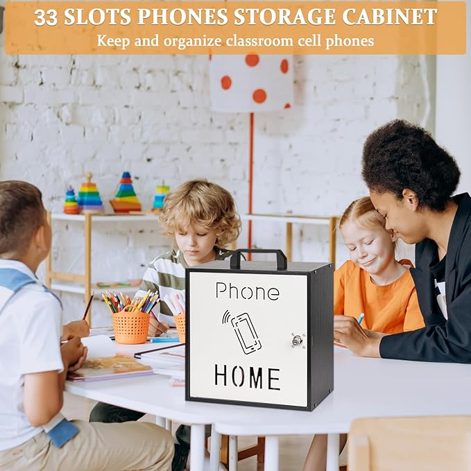 Cell Phone Holder Classroom 33 Slots Wooden Cell Phone Storage Cabinet Pocket - Image 6