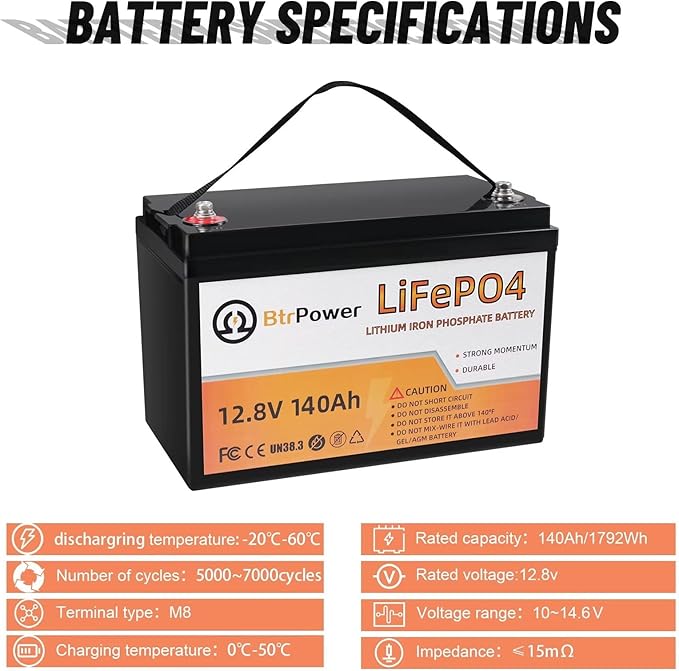 2 Pack 12V 140Ah LiFePO4 Deep Cycle Rechargeable lithium Battery Pack Built-in - Image 5