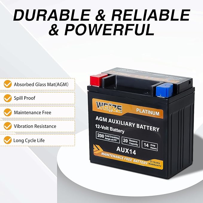 Weize AUX14 AGM Auxiliary Battery, 36 Months Warranty, BCI Group 400 Battery - Image 5