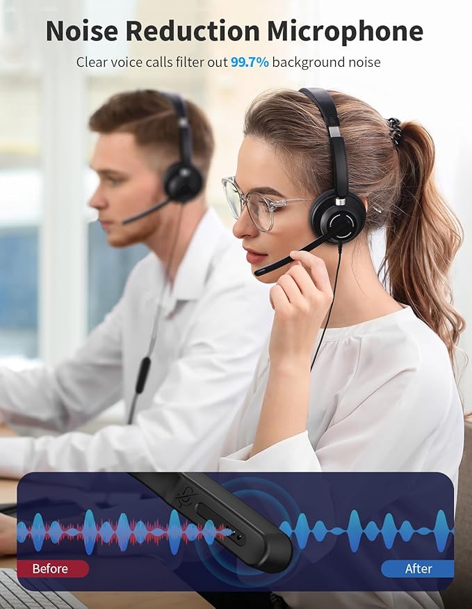 USB Headset with Microphone for PC, Wired Headphones with Noise Cancelling Mic - Image 3
