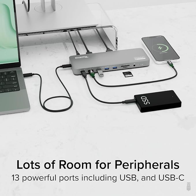 Plugable USB C Laptop Docking Station, Dual Monitor 4K 60Hz - Image 7
