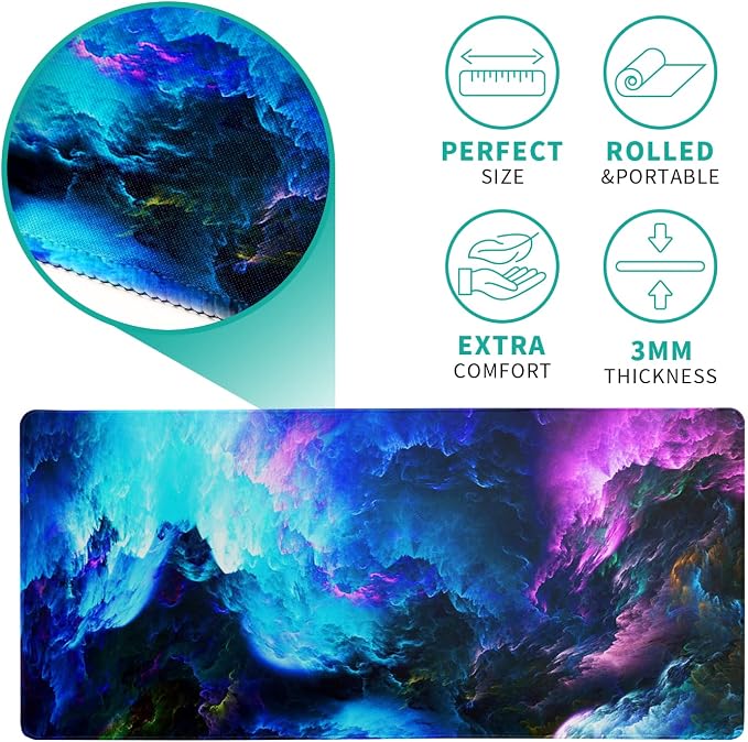 Dazzling Galaxy Gaming Mouse Pad 31.5x11.8 Inch Blue Purple Galaxy Nebula - Image 5