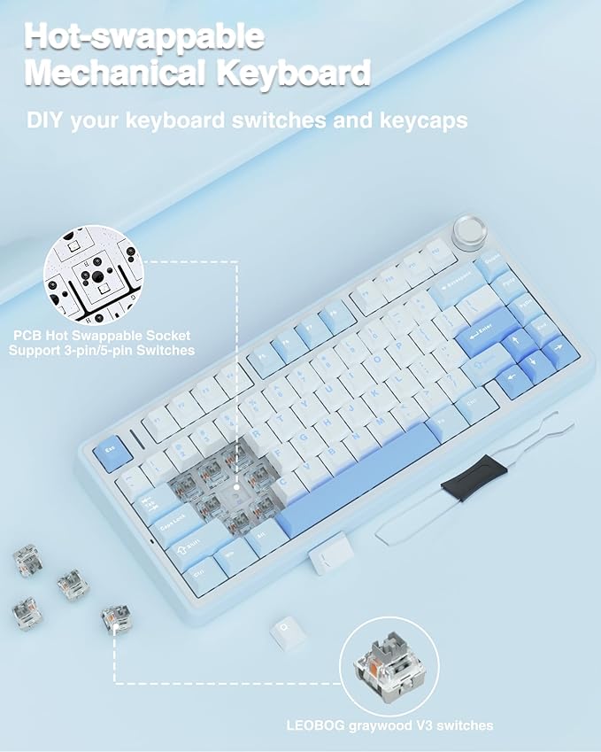 AULA F75 75% Wireless Mechanical Keyboard, Hot Swappable Creamy Keyboard - Image 6