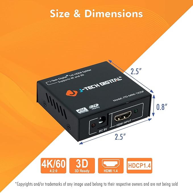 4K@60 HDMI Splitter 1 in 2 out 1X2 Powered Splitter - Image 6