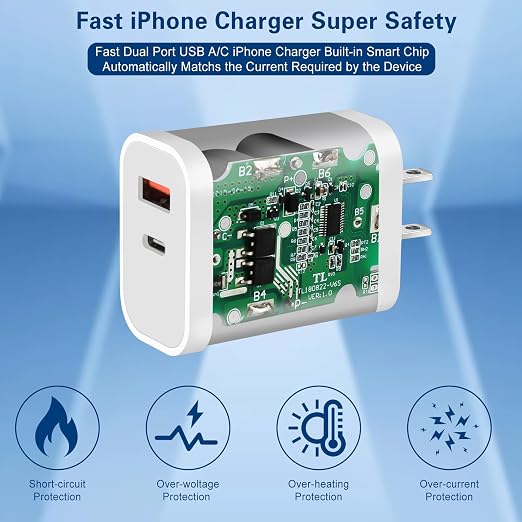 Fast Charger iPhone, Dual Port A/C Charging Adapter, Apple Charger Block 10FT - Image 4