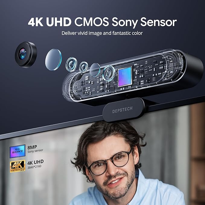 DEPSTECH 4K Webcam, Ultra HD 1/2.55'' Sony Sensor, 3X Digital Zoom, Dual - Image 2