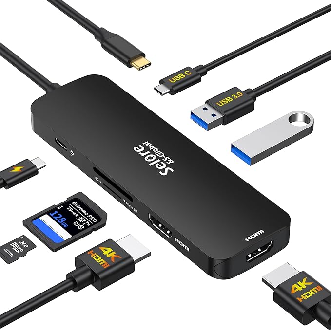 USB C Docking Station Dual HDMI Monitor, USB C to Dual HDMI Adapter by SeloreS-Global