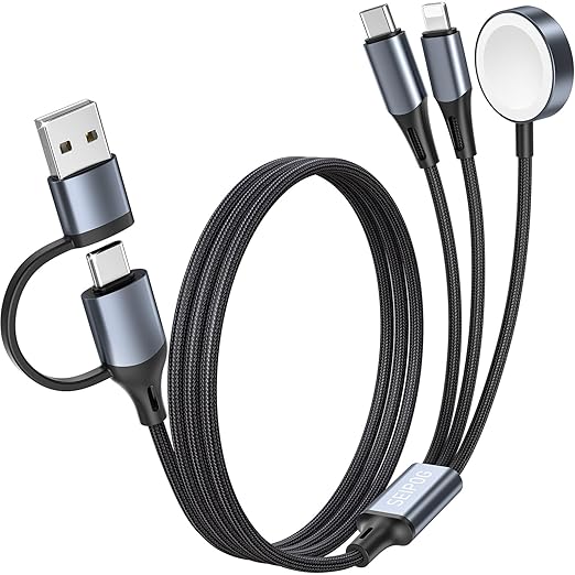 3 in 2 Multi Charging Cable for Apple Watch Charger, Nylon Braided 4FT Multi by SEIPOG