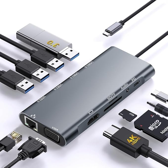 USB C Hub Multiport Adapter, 11 in 1 USB C Docking Station by Improveyourworkefficiency