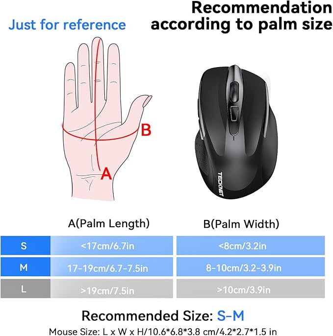 TECKNET Rechargeable Jiggler Wireless Mouse 4800 DPI Silent USB A & Bluetooth - Image 3