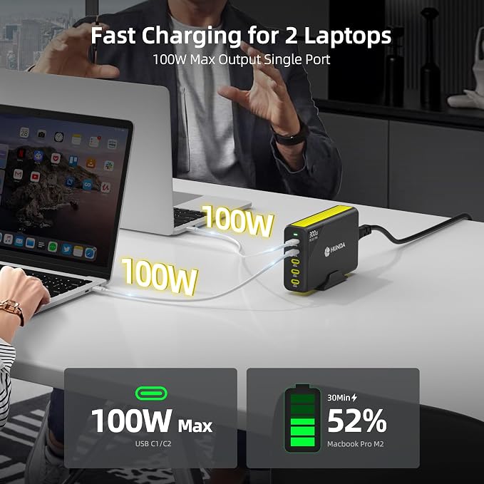HUNDA 300W USB C Charger GaN Charging Station Desktop 5 Ports PD 100W Fast - Image 2