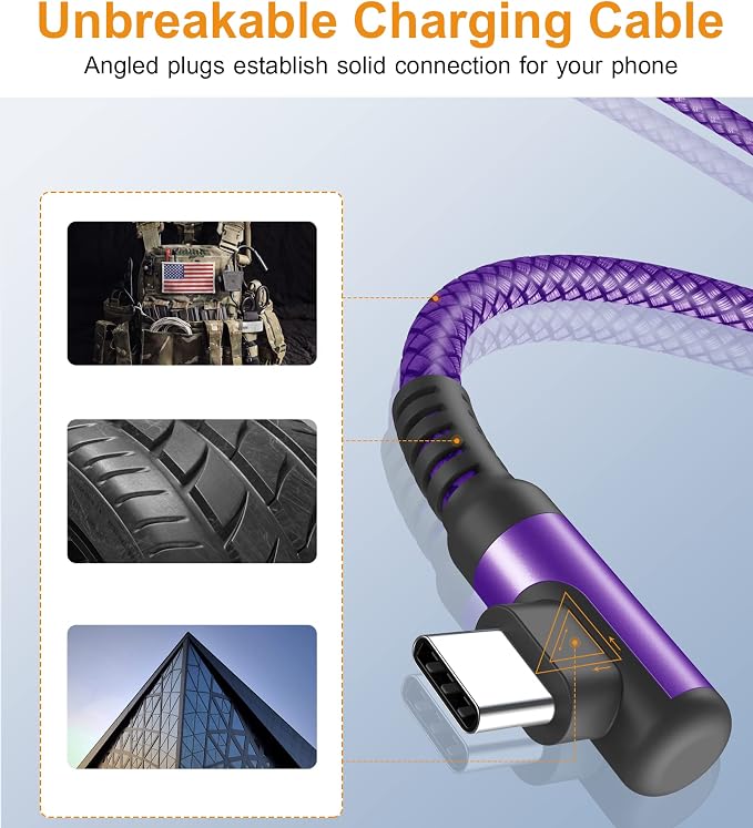 sweguard USB Type C Charger Cable Right Angle iPhone 16 Charger Nylon Braided - Image 4