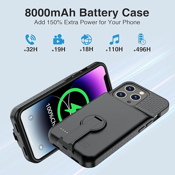 GIN FOXI Battery Case for iPhone 14 Pro Max/14 Plus/13/12 Pro Max, Charging - Image 4