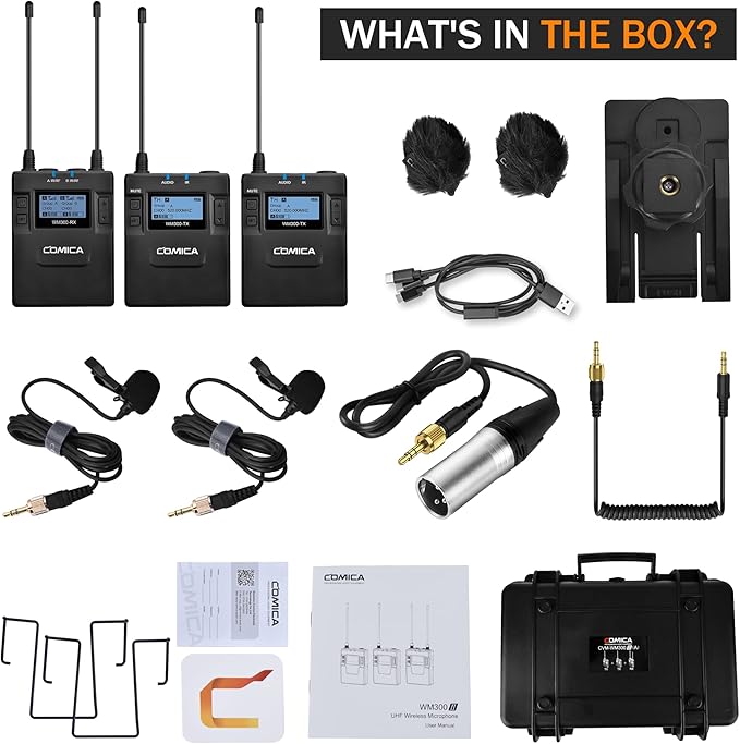 Dual Wireless Lavalier Microphone System, Comica CVM-WM300A UHF 96 Channel - Image 6