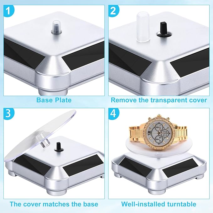 Xuhal 8 Pcs Solar Rotating Stand Turntable Battery Powered Double Use Solar - Image 3