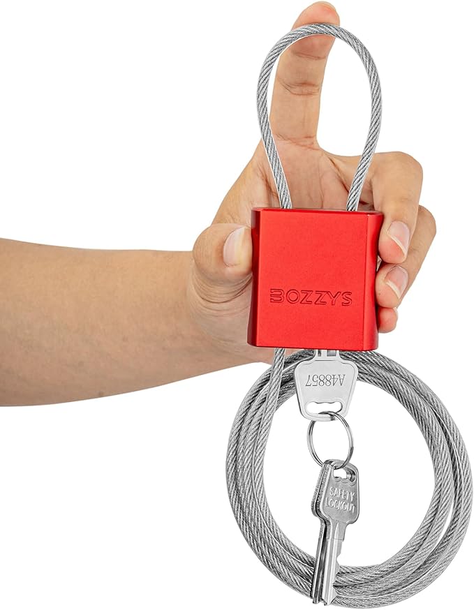 Cable Lock with 3 Keys | L 6.56ft, D 1/6in Adjustable Steel Cable Padlock | by BOZZYS