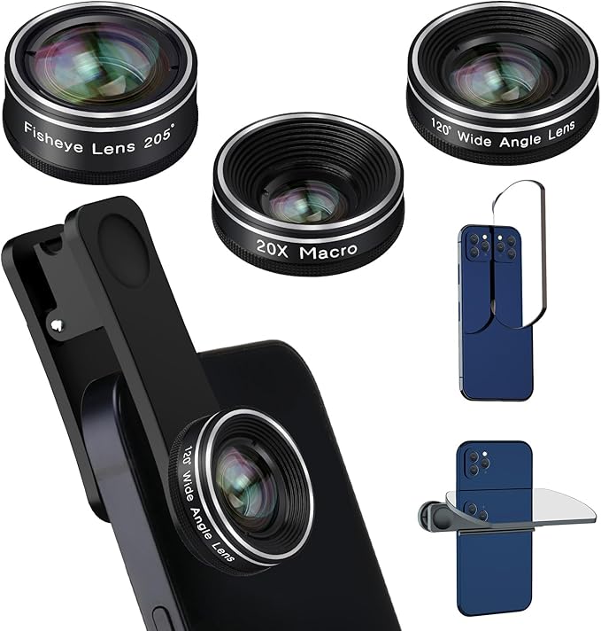 Phone Camera Lens, 198 Fisheye Lens + 120 Super Wide-Angle Lens + 20x Macro by Mocalaca