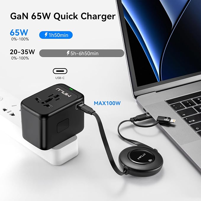 Universal Travel Multi Adapter, PD 65W Worldwide Travel Charger - Image 5