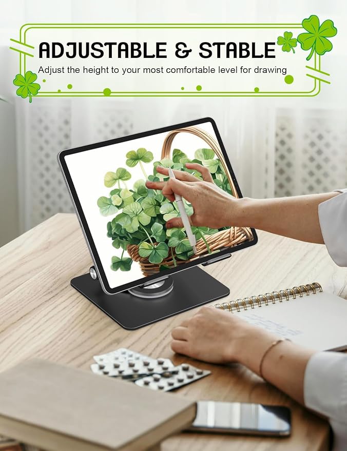 Tablet Stand for iPad, 360° Rotating Aluminum Desktop Holder – Adjustable & - Image 6
