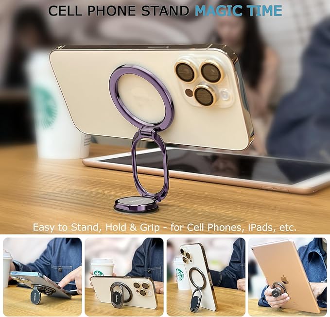 Magnetic Phone Ring Holder, Double Adjustable Phone Grip and Stand Compatible - Image 3
