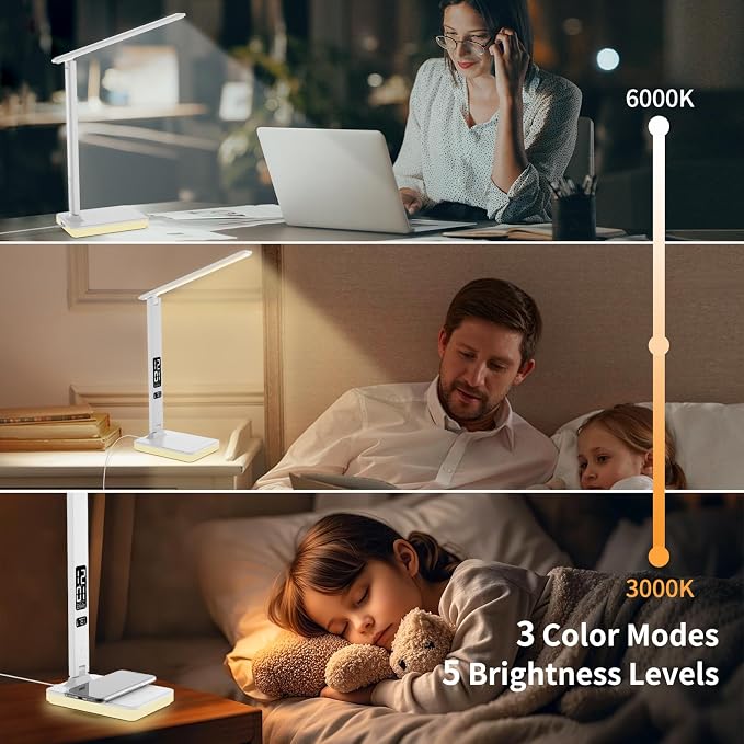 LED Desk Lamp for Home Office, USB Charging Port, Reading Lamp Desk Light - Image 4