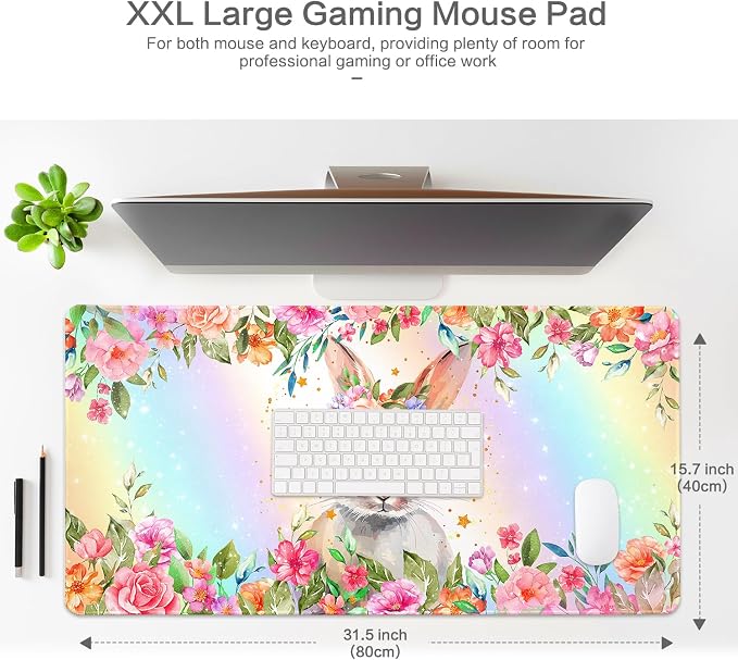 Lokigo Cute Rabbit Desk Pad, Gaming Mouse Pad 31.5"x15.7", Waterproof Big Mouse - Image 2