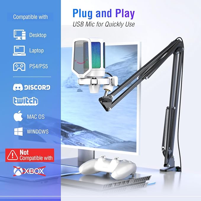 FIFINE Streaming Gaming USB Microphone Kit, PC Condenser RGB Mic Compatible - Image 5