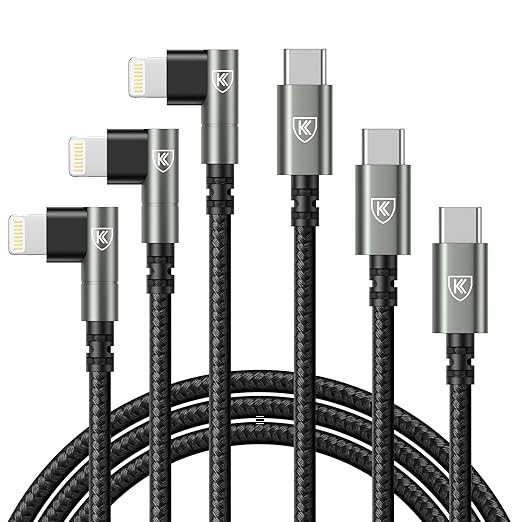 USB C to Lightning Cable 10FT 3Pack Long iPhone Charger Cable 90 Degree i Phone by KIYODA