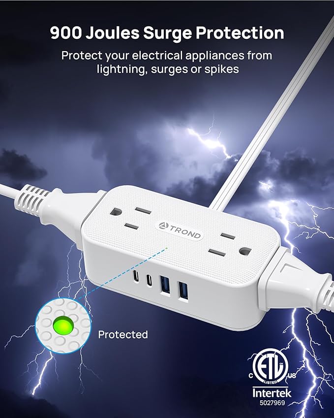 TROND 360° Rotating Flat Plug Power Strip, 10FT Extension Cord - Image 5