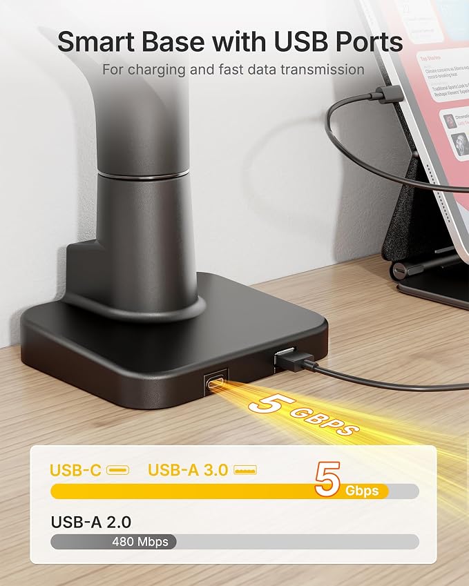 monTEK Single Monitor Arm with USB A/C, Ultrawide Monitor Stand - Image 7