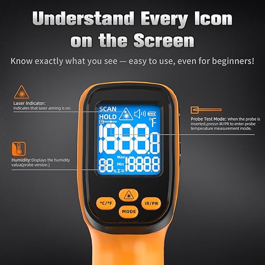Infrared Thermometer Temperature Gun, Non-Contact Digital Laser Temp -58°F to - Image 5