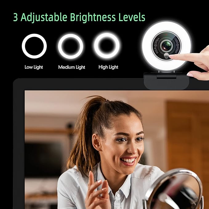 Angetube 1080p Webcam with Ring Light - Image 3