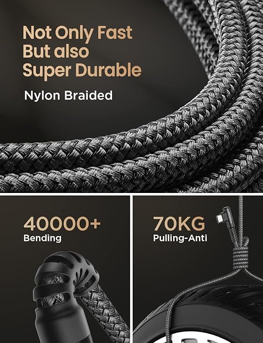 AINOPE Right Angle USB Type C Cable 3.1A Fast Charging USB to USB C Cable - Image 5
