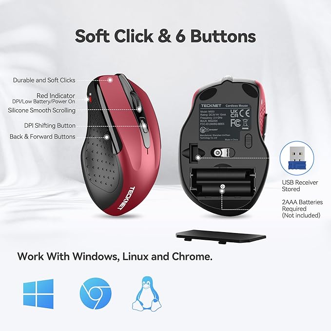 TECKNET Wireless Mouse, 2.4G Ergonomic Optical Mouse, Computer Mouse - Image 5