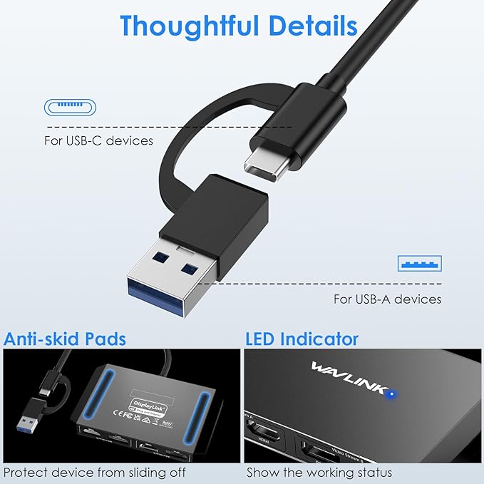 WAVLINK USB C and USB 3.0 to Dual 4K DisplayPort/HDMI Adapter, Displaylink - Image 7