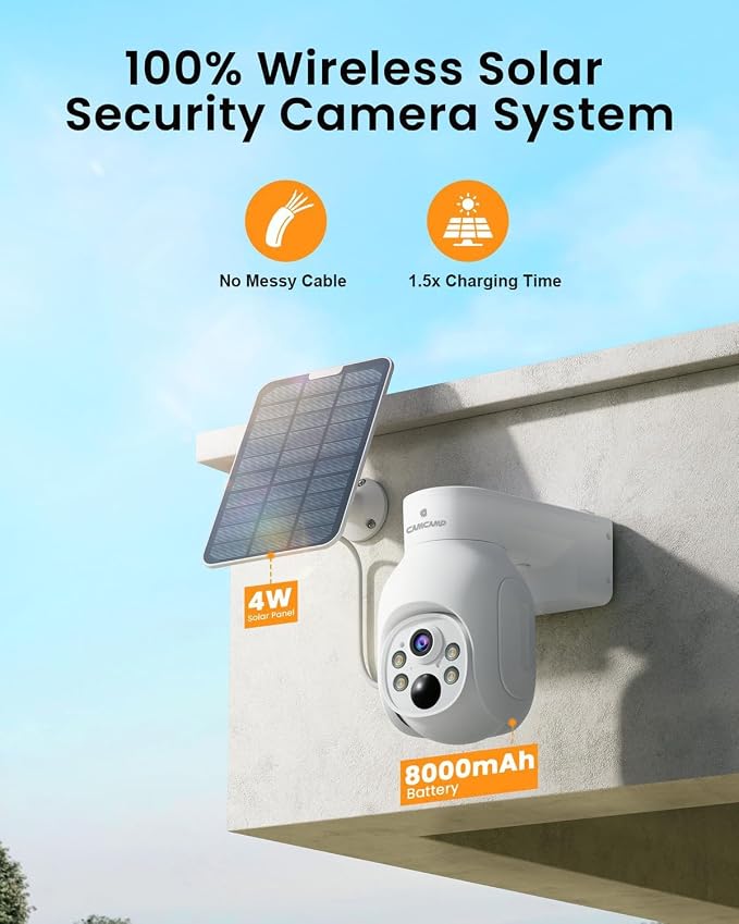 Camcamp Wireless Security Camera System, Solar Powered PTZ 4MP 6 Cam-kit Camera - Image 2