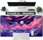 Pastel Pink Purple Clouds Moon Mouse pad Desk Mat, Cute Space Deskmat XXL Large - Image 2