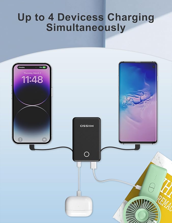 6000mah Ultra Slim Built in Cables Power Bank, Card Size Built in USB C Cords - Image 7