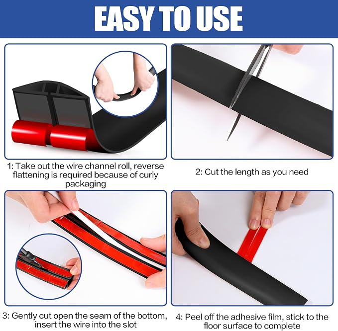 Floor Cord Cover Cavity 0.8"x0.37" Self Adhesive Cord Hider, 3.3FT Low Profile - Image 8