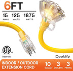 6 ft 10 Gauge Heavy Duty 3 Outlet Extension Cord Splitter - Image 2